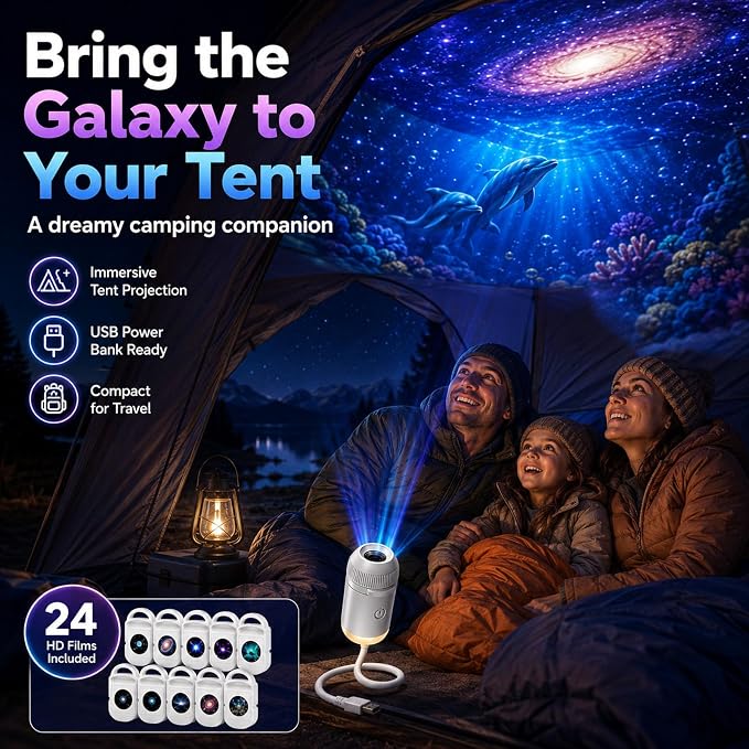 2027 Upgraded Hd Smart Dynamic 5d Holographic Night Light Projector, Plug and Play Hd Star Projector, 360° Adjustable Hd Galaxy and Ocean Projector for Indoor and Outdoor (6 Projection Films)