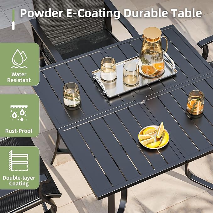 Amopatio 5 Pieces Patio Dining Set for 4, Outdoor Table and Chairs, 4 All Weather Swivel Patio Chairs, 36" Patio Spliced Square Table with Umbrella Hole, for Deck, Backyard, Poolside & Garden, Black