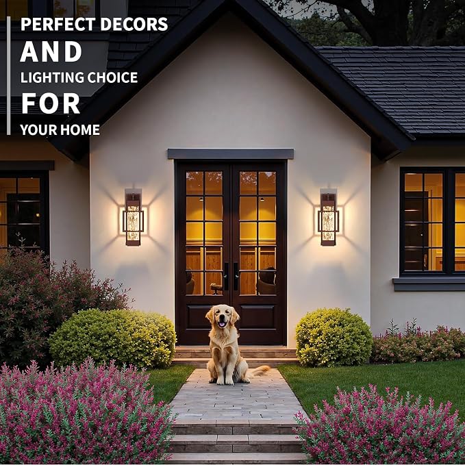 Hotsonic Oil Rubbed Bronze Dusk to Dawn Outdoor Porch Light Fixtures Wall Mount 14'' Dimmable Exterior Lighting for Outside Waterproof Wall Lantern Lamps Sconce Coach Lights for House Garage (2 Pack)