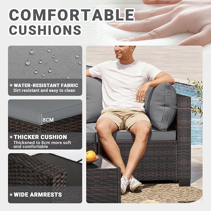 CHABATREE 7pcs Outdoor Patio Furniture Sets,Rattan Conversation Sectional Set,Manual Weaving Wicker Patio Sofa with Tea Table