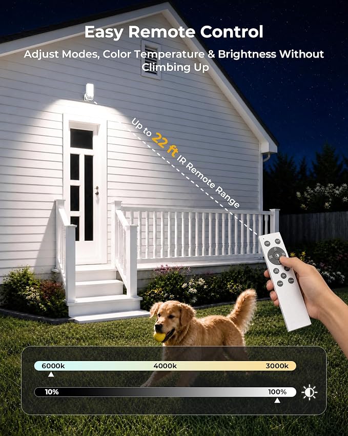 Motion Sensor Outdoor Light, 10000mAh Rechargeable Battery Operated Outdoor Lights with Remote, 3 Modes, Dimmable & 3CCT, Waterproof IP65 Outdoor Security Lights for Shady Areas, Porch, Patio, Garage