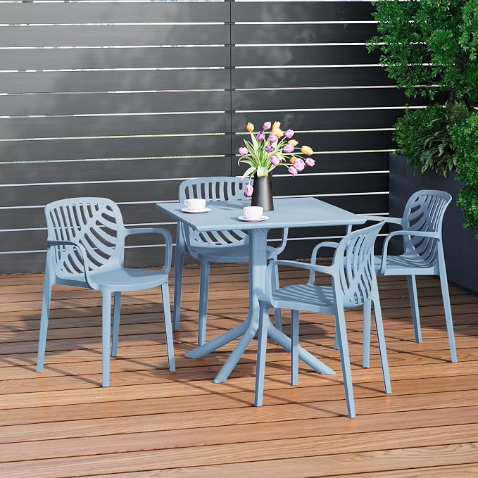 Costaelm Patio Dining Table for 4, Square PP Patio Table, 4-Person Weather Resistant Porch Tables for Outside Poolside Deck Lawn Garden Backyard, French Blue