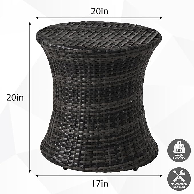 Sundale Outdoor Small Side Table Patio Rattan End Table 20 Inch Hourglass Wicker Accent Tables Steel Frame Lightweight Dark Grey