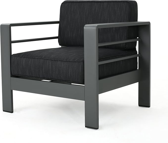 Coral Bay Outdoor Grey Aluminum 5 Piece Loveseat Chat Set with Fire Table (Dark Grey)