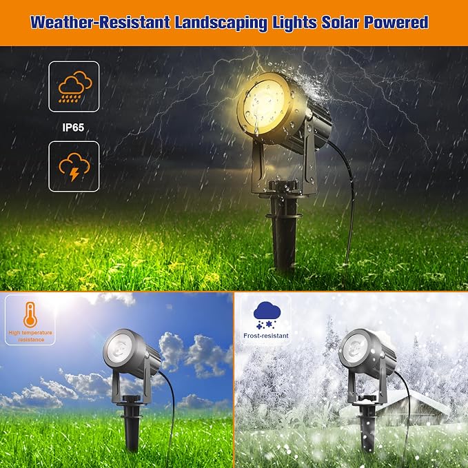APONUO Solar Spot Lights - Outdoor 2-in-1 Solar Landscape Uplights, Dusk to Dawn, IP65 Waterproof, 9.8ft Cable, Warm White
