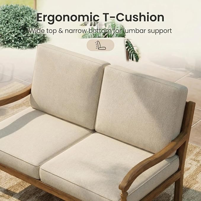 Patio Furniture Set-Single Chair, Outdoor Sectional Furniture with Armrests and Thick Washable Cushions, All-Weather Patio Conversation Set for Backyard, Garden and Poolside, Beige(Series F)