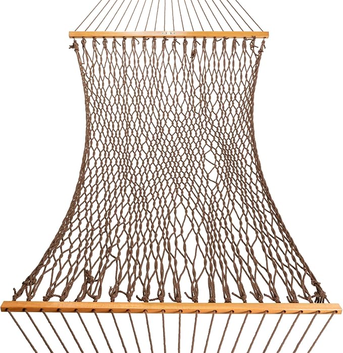 Original Pawleys Island Single Antique Brown DuraCord Rope Hammock – 12 ft. x 50 in., 1-Person, 450 lb Capacity, Oak Spreader Bar, Zinc-Plated Hardware, Handcrafted in the USA
