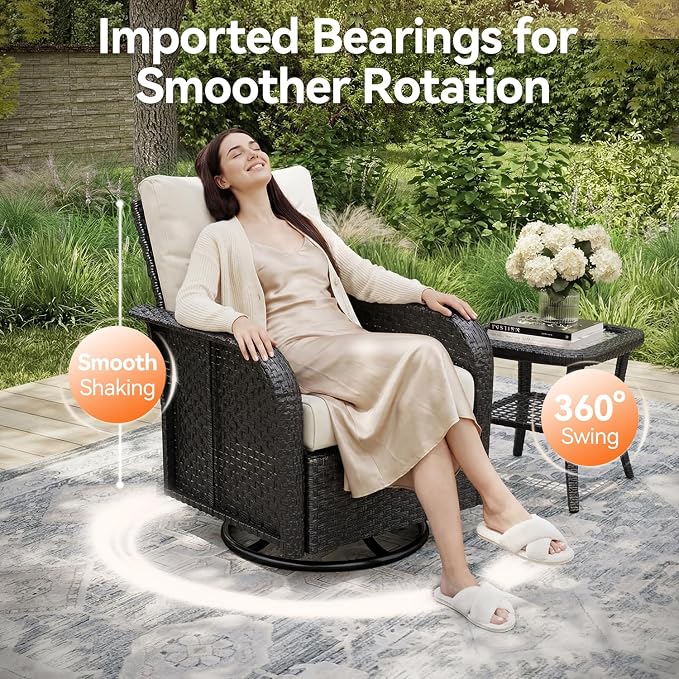 Aoxun Luxury 8-Piece Patio Furniture Set with 44'' Fire Pit Table, Wicker Rattan Sofa with Thick Cushion, Outdoor Conversation Set for Backyard, Poolside & Garden, Black/Beige