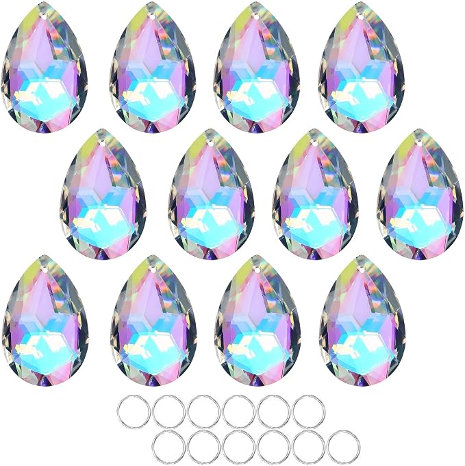 12 Pieces 50mm Crystal Prisms Chandelier Colorful Bauhinia Ornament Pendant | Rainbow Maker Hanging Prisms Suncatchers for Wedding Party Christams Tree Garlands Decoration DIY Jewelry