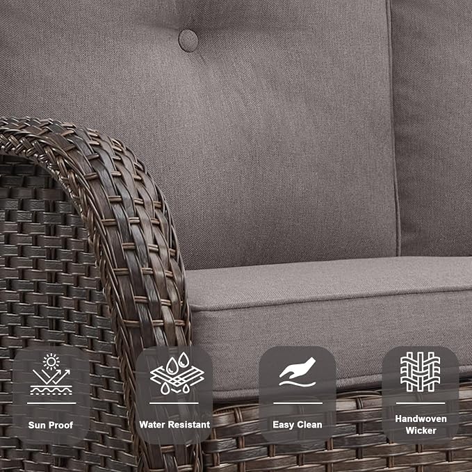 Belord 6 Piece Patio Conversation Sets - Wicker Patio Furniture Sets with Outdoor Swivel Rocker Chairs Outdoor Couch Perfect for Deck Patio Backyard, Brown Wicker Grey Cushion