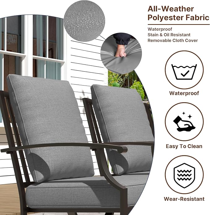 Gotland 9 Piece Outdoor Dining Table and Chairs for 8 with 14Ft Double-Sided Umbrella, Rectangular Patio Dining Table with Umbrella Hole with 2 Swivel Rocking Dining Chairs Outdoor Patio Set