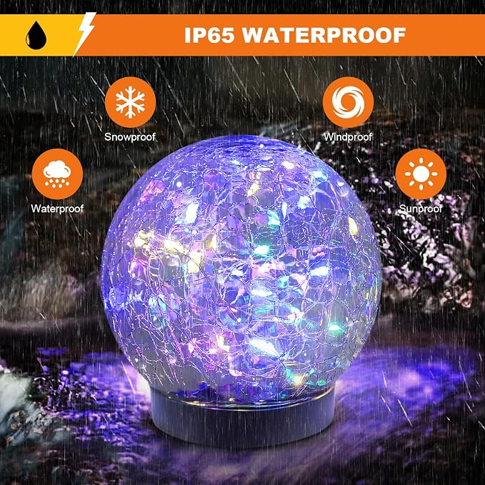 Solar Globe Lights Outdoor Waterproof-Solar Balls-Solar Garden Lights Orbs | Solar Globe Lights for Outside 6 Pack Cracked Glass Ball for Lawn Patio Yard Backyard Decorations