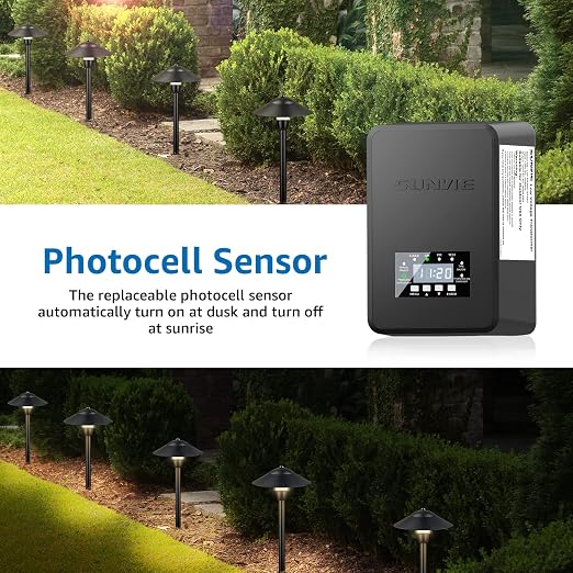 SUNVIE 200W Landscape Lighting Transformer Outdoor Low Voltage Landscape Transformer with Timer and Photocell Sensor Waterproof 120V to 12V/14VAC Low Voltage Transformer for Landscape Garden Lights | 120V to 12V/14V AC Landscape Lighting Transformer, W...