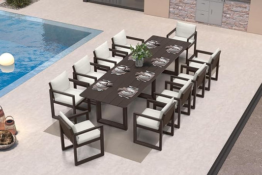 PURPLE LEAF Outdoor Dining Set for 10 Aluminum Oversize Patio Furniture Table and Chairs Set with All Weather Thick Cushion Rectangular Patio Dining Sets for Large Backyard Garden Poolside, Bronze