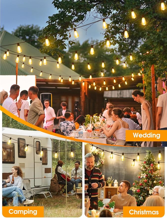 25FT Outdoor String Lights, Patio Lights with 10+1 LED Dimmable Waterproof Shatterproof ST38 Retro Edison 2700K Bulbs for Balcony Yard, Black
