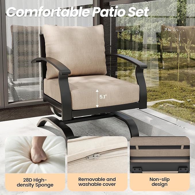 Gotland Metal Outdoor Patio Furniture Set with Coffee Table, 4 Piece Patio Conversation Set with Washable Cushion Covers, Metal Frame Sectional Sofa Furniture Set for Porch, Balcony, Deck, Yard