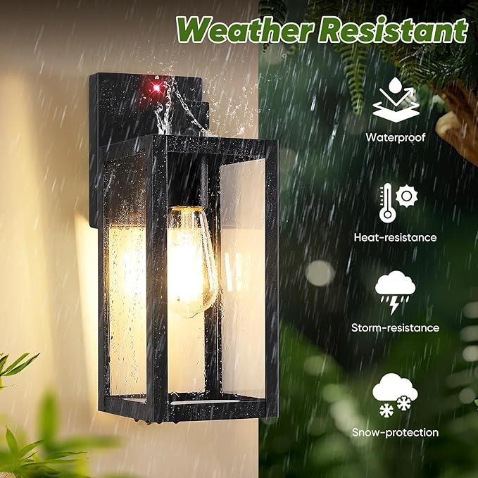 2-Pack 13” Upgraded Motion Sensor Outdoor Wall Lights, Black | Auto ON/OFF, 3 Lighting Modes, Waterproof, Rust-Resistant, Durable Metal & Clear Glass, Standard E26 Sockets, Easy to Install