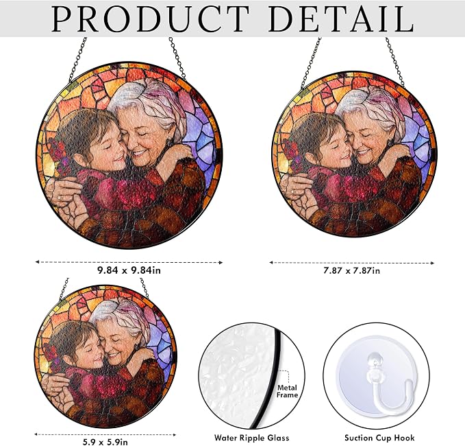Custom Photo Stained Glass Window Hanging Suncatcher, Personalized Portrait Photo Style Family Picture Gift for Grandpa/Grandfather/Dad/Father, Custom Father's Day Birthday Decor