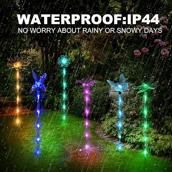 Set of 6 Arcylic Solar Lights for Outside, Solar Powered Garden Decorations with 8 Lighting Modes, Outdoor Waterproof Pathway Lights for Yard, Patio Plant Pot, Flower Bed (Mixed)