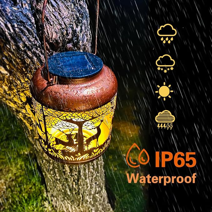 Deer Solar Lanterns Outdoor Waterproof Hanging Solar Lights Deer Gifts for Women Men Metal Decorative LED Lanterns for Yard,Patio,Lawn,Tabletop,Pathway,Landscape,Garden Decor