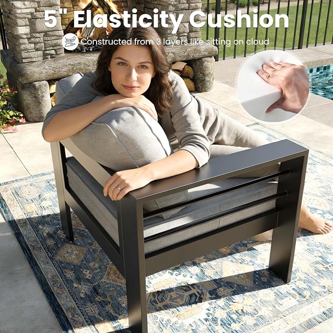 5 Pieces Modern Aluminum Patio Furniture Set, Outdoor Conversation Sets Metal Sectional Sofa with Coffee Table