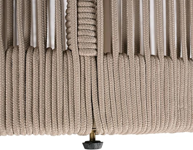 LUMISOL Rattan Rope & Acacia Wood Side Table for Outdoor, Patio Furniture with Wood Top, 15" Coffee Table for Garden, Yard, Balcony, Teak+ Beige