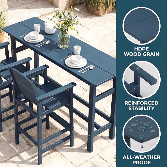 Outdoor Bar Table, HDPE Patio Pub Table, Weather-Resistant Tall Console Table for Backyard, Balcony & Garden, Durable All-Weather High Top Table, Easy Maintenance,Blue