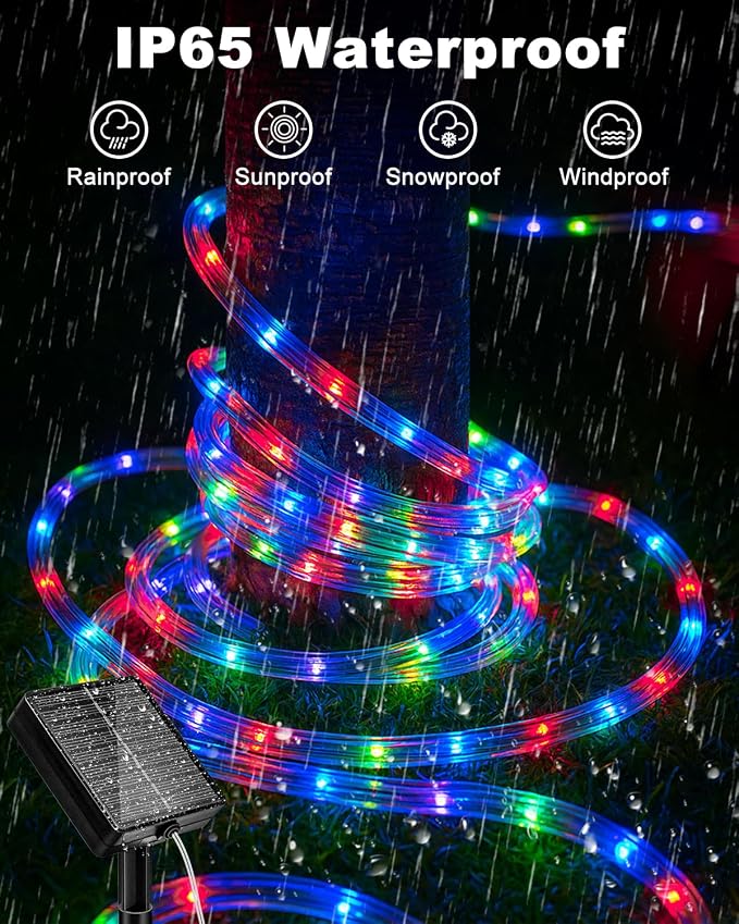 btfarm Solar Rope Lights, 120LED 46FT Solar Trampoline String Lights Outdoor Waterproof, 8 Lighting Modes Solar Powered Strip Light for Outside Garden Tree Christmas Yard Patio Decor, Multicolor
