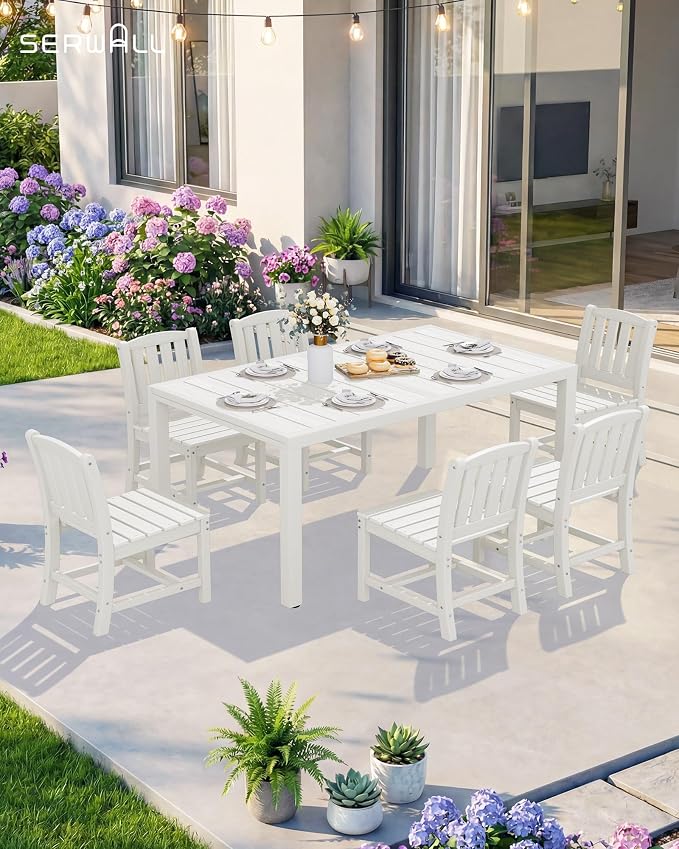 SERWALL Outdoor Dining Chairs Set of 2, White | All-Weather HDPE Patio Armless Chairs Suitable for Outdoor Dining Table