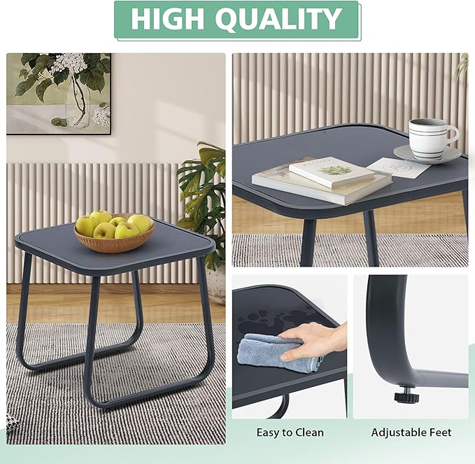 Ainfox Patio Furniture Set 3 Pieces, All Weather Textile Outdoor Conversation Set, with Rocking Bistro Chairs and Glass Coffee Table for Backyard, Lawn, Garden, Home Black