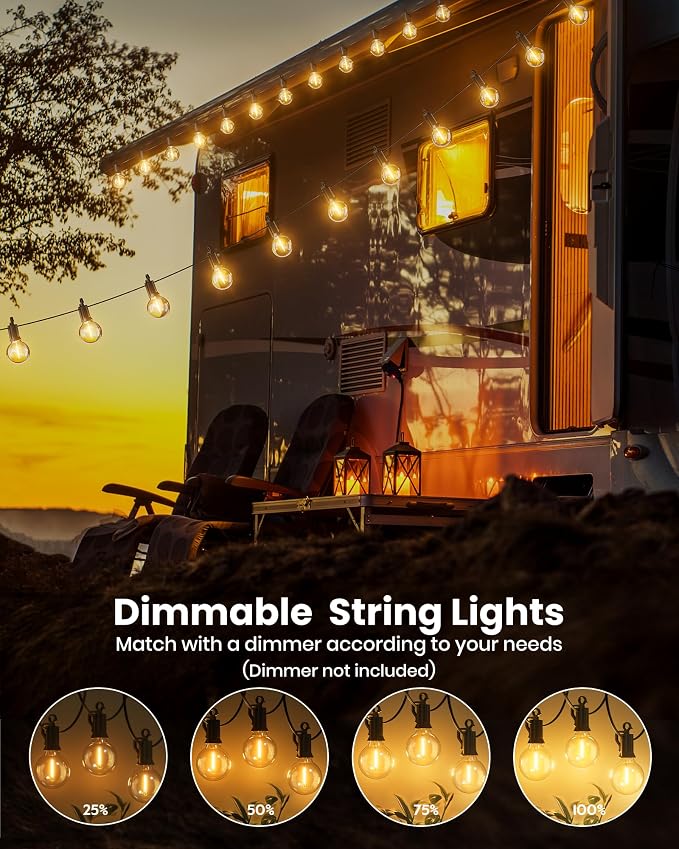 Brightown Outdoor String Lights, 209FT G40 LED IP65 Waterproof Patio Lights | 100 Shatterproof Edison Bulbs, Plug-In, Dimmable, Connectable, Outside Light for Backyard Porch Party Christmas Decorative
