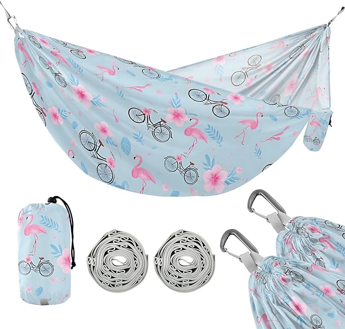 Camping Hammock Outdoor Hammocks for Outside Flamingo Bike Beach Trees Portable Lightweight with Pockets Tree Straps Indoor