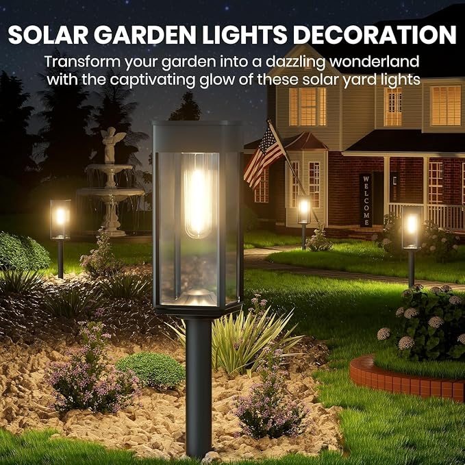 BITPOTT Solar Pathway Lights Outdoor Waterproof IP65, 2 Pack Auto On/Off Bright Solar Lights for Outside, Garden Lights Solar Powered Landscape Lights for Yard Walkway Driveway Lawn