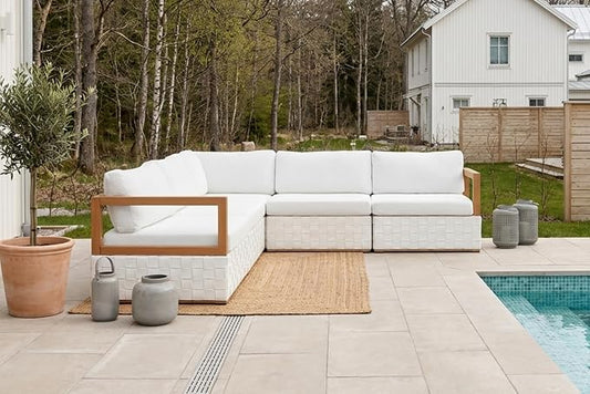 PURPLE LEAF Patio Outdoor Furniture Set 5 Pieces, Premium Leather Outdoor Couch Sectional Sofa, L-Shaped Patio Conversation Sets with Olefin Cushions, Patio Couch for Porch, Balcony, Garden, White