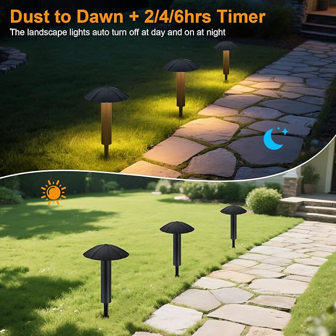 8 Pack Low Voltage Landscape Lighting Kit, 3W Metal Pathway Lights | Easy setup with transformer, dusk-to-dawn auto on/off and timer for garden, yard, walkway and driveway lighting