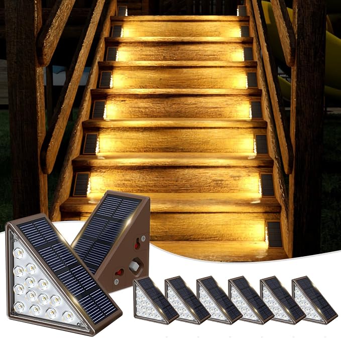 JOFIOS Solar Step Lights - 8 Pack Waterproof IP67, Outdoor Deck & Staircase Lights (Warm Brown)