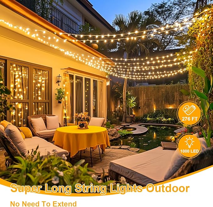 JMEXSUSS 1000 LED Christmas String Lights with Remote, Outdoor Lights | Plug in Warm White Christmas Tree Lights for Indoor Outdoor Bedroom Garden Yards Party Holiday Wedding Decor,Clear Wire