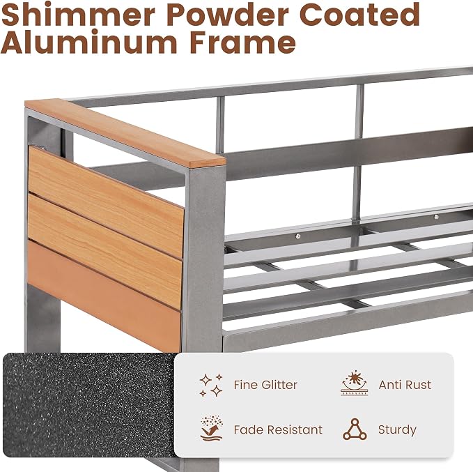 Sundale Outdoor Aluminum Patio Furniture Set, 4 Piece Metal Patio Conversation Sets with 5" Thick Cushions, Shimmer Coated Outdoor Couch with 2 Extendable Side Tables for Yard, Deck (Grey)