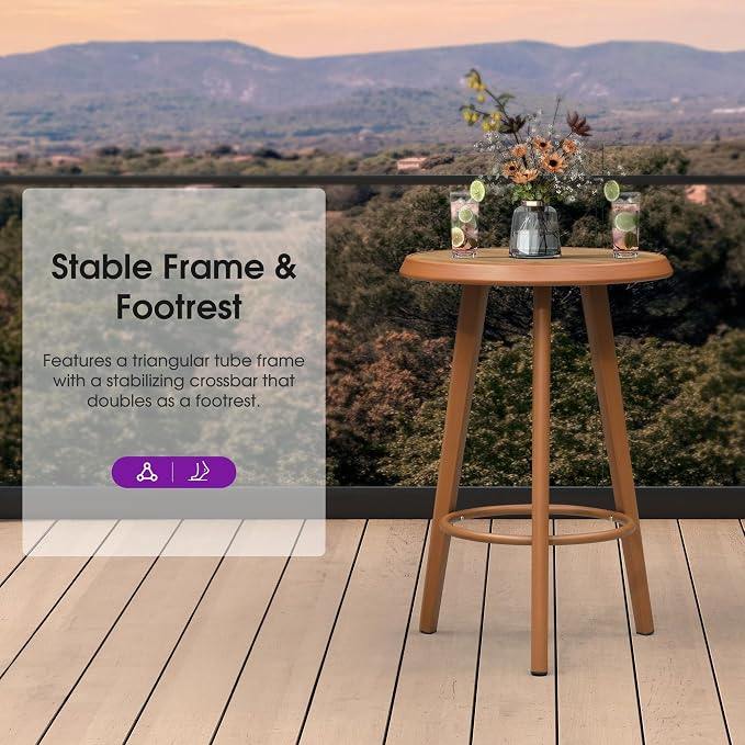 PURPLE LEAF Counter Height Table Patio Round Table Dining Coffee Kitchen Breakfast Bistro Outdoor Pub Bar Table for Garden Balcony, Deep Teak