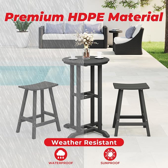 Costaelm Outdoor Bar Table, 37" Counter Height Round Patio Cocktail Bar Table, Patio Bar 3-Pieces Set Bistro Dining Pub Table for Front Porch Deck, Backyard, Garden, Gray