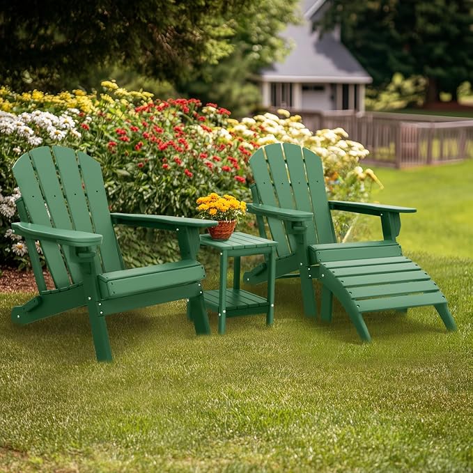 IVY&LANE Adirondack Outdoor Side Table | HDPE Plastic | Patio End Tables with Storage | 2-Shelf | Weather Resistant | Forest Green | 14 x 13 Inches | for Outside Porch Deck Backyard Indoor