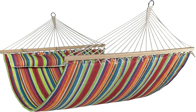 Striped Quilted Two Person Double Hammock with Pillow - 9' x 55" - Multicolor