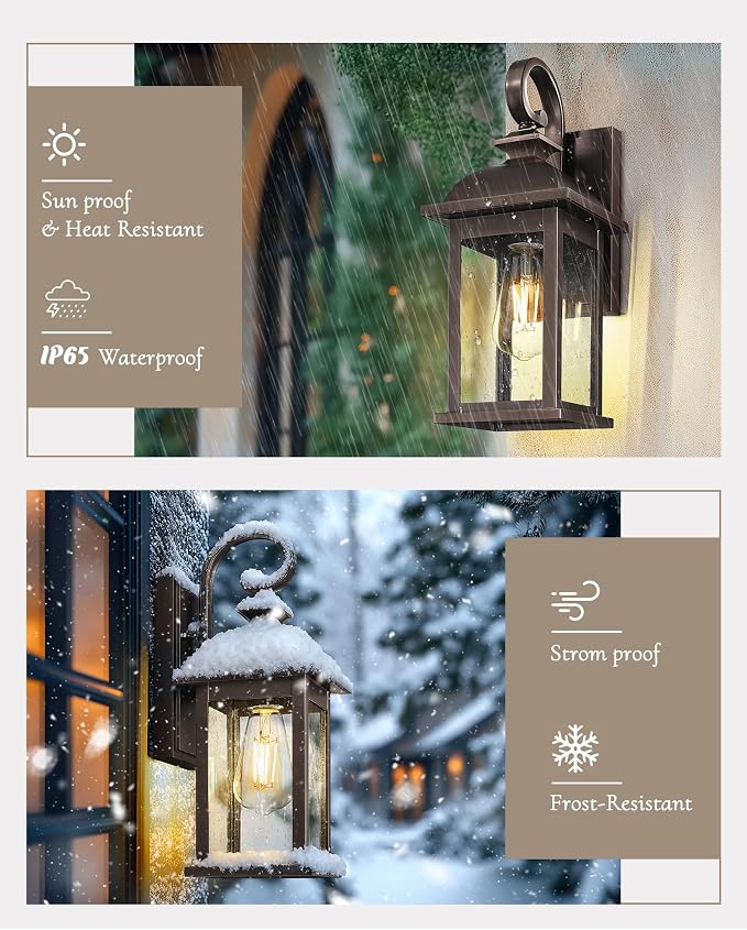 FEMILA Outdoor Wall Lantern Oil Rubbed Bronze, Exterior Wall Light Sconce with Seeded Glass, Front Porch Light Fixture for Outdoor Garage, Patio House, 4FD54B ORB