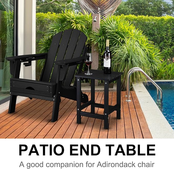 Generic Adirondack Outdoor Side Table, 2-Tier Patio End Table, Small HDPE End Table For Outdoor, Patio, Indoor, Garden, Porch, Balcony, Black