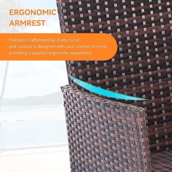 Patio Furniture Set, Outdoor Furniture Set 4 Pieces Patio Conversation Set PE Rattan Chair with Cushion Tempered Glass Table Garden Balcony Sets for Yard Pool Backyard Brown/Blue