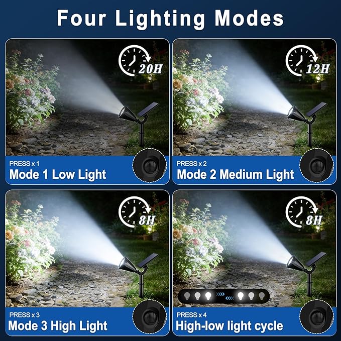 Solar Spot Lights Outdoor Waterproof IP65, Flag Landscape Spotlights | 6 Pack 4 Lighting Modes Solar Powered Spotlights Auto On/Off,Solar Garden Yard Pathway Wall Uplights for Outside,Cool White