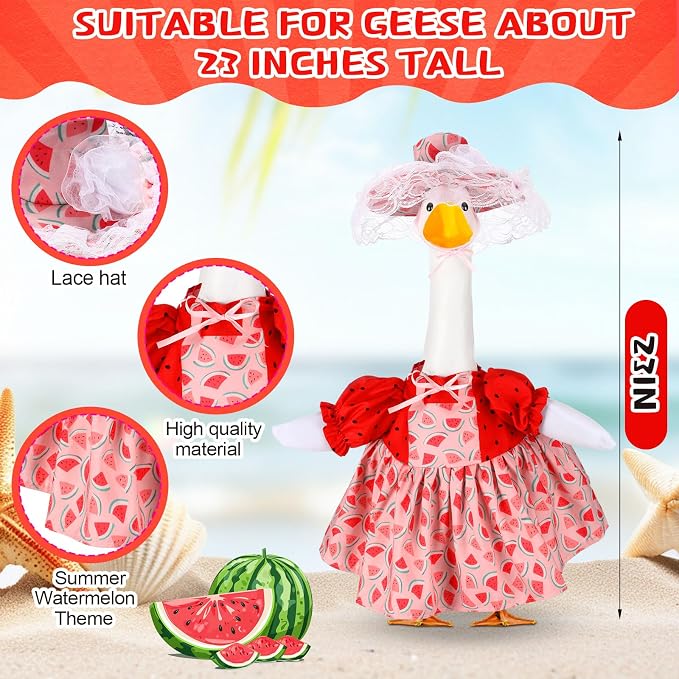 Abbylike Watermelon Porch Goose Outfit Summer Watermelon Costume Clothes for 23'' Goose for Garden Porch Statue Yard Pathway Decorations
