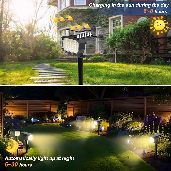 WENATY Solar Spot Lights Outdoor Waterproof 12 Pack Spotlights Warm White | 46 LED Landscape Spotlight, 3 Modes Auto On/Off IP65 Solar Powered Flood Lights for Outside Pathway Yard Garden House Walkway