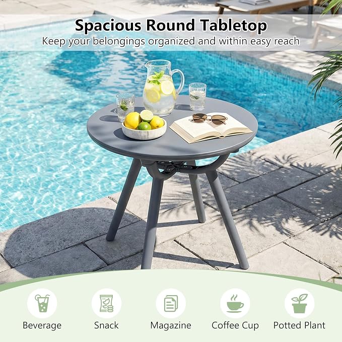 Tangkula Outdoor Side Table, 20" Round Patio Bistro Table, Outside Accent Coffee Table for Poolside, Balcony, Garden, Porch, Lawn (1 Pack,Gray)