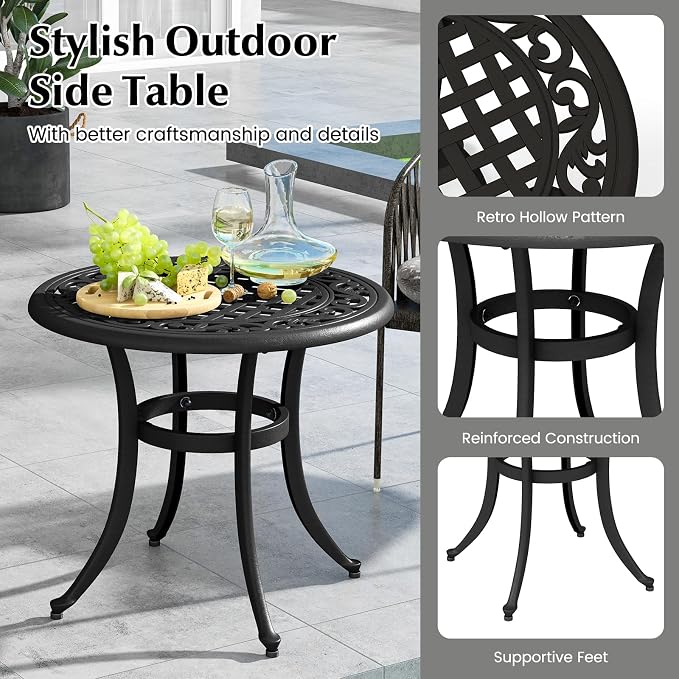Giantex Patio Bistro Table, 24" Cast Aluminum Round Side Table, Outdoor Coffee Table for Porch, Pool, Backyard, Garden, Balcony